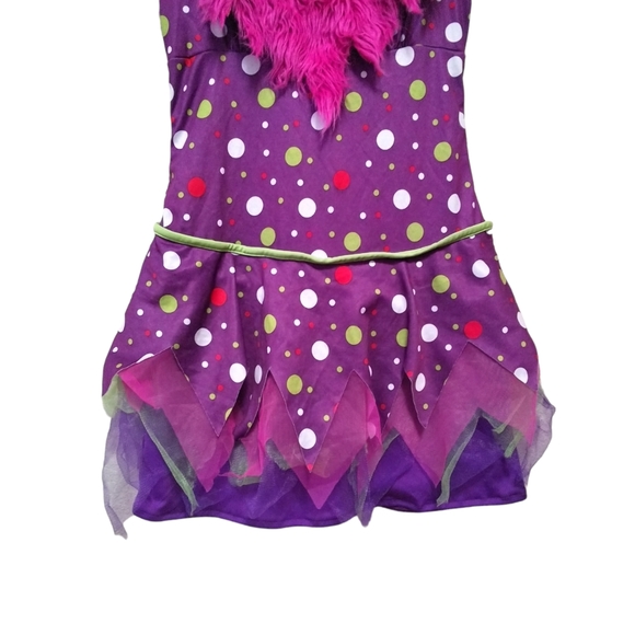 Girls Halloween costume dress. Frilly purple dress w/pink fur & green bow tie. S - Picture 2 of 5